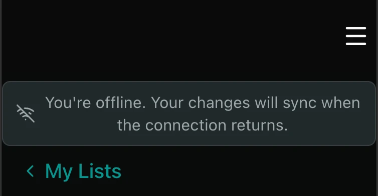 Offline status notification in a mobile app