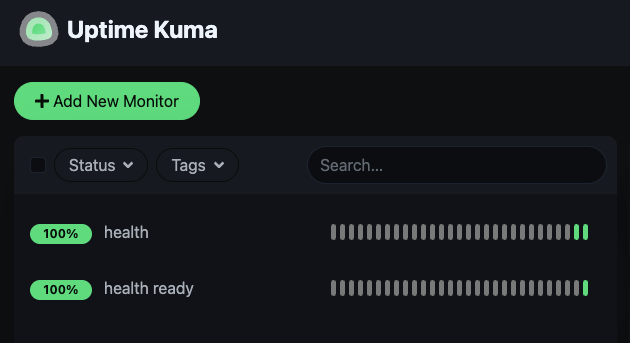 Uptime Kuma dashboard section